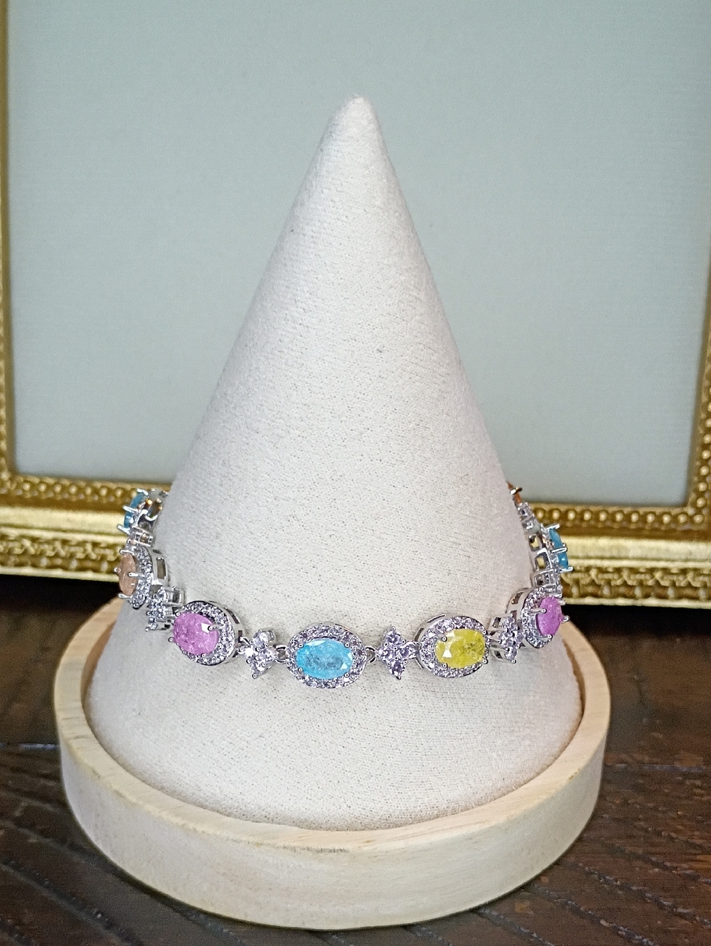 New Multicolor Gemstone Halo Tennis Bracelet - Women Jewelry